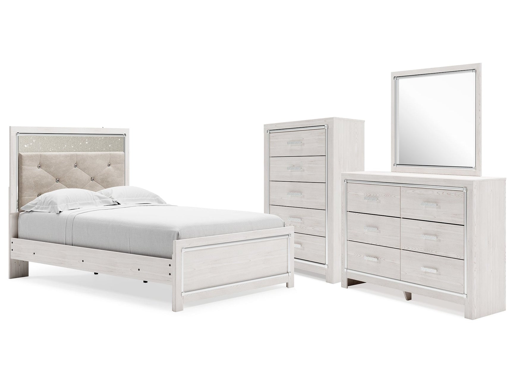 Altyra White Full Panel Bedroom Set with Dresser, Mirror and Chest - Ornate Home