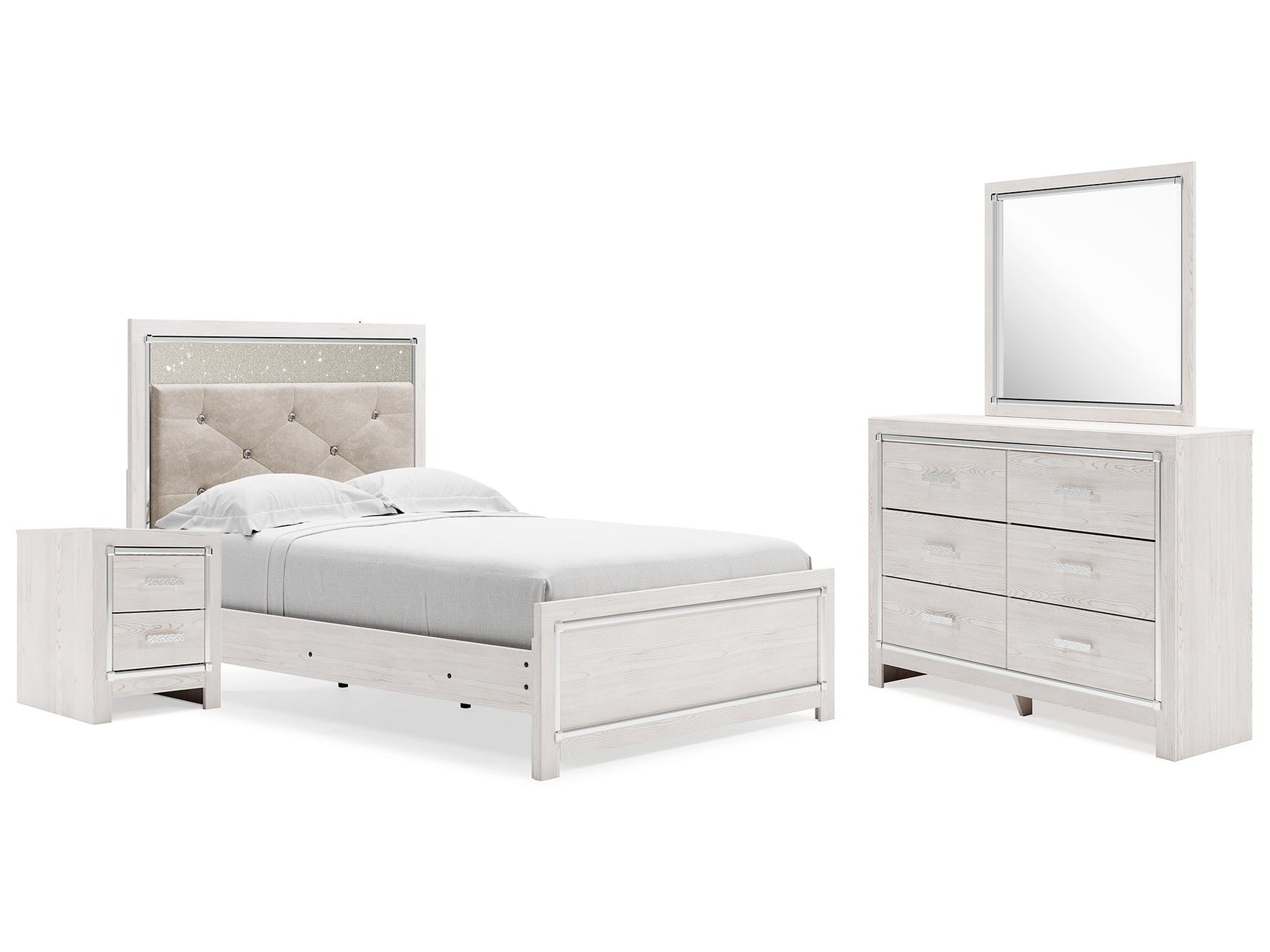 Altyra White Full Panel Bedroom Set with Dresser, Mirror and Nightstand - Ornate Home