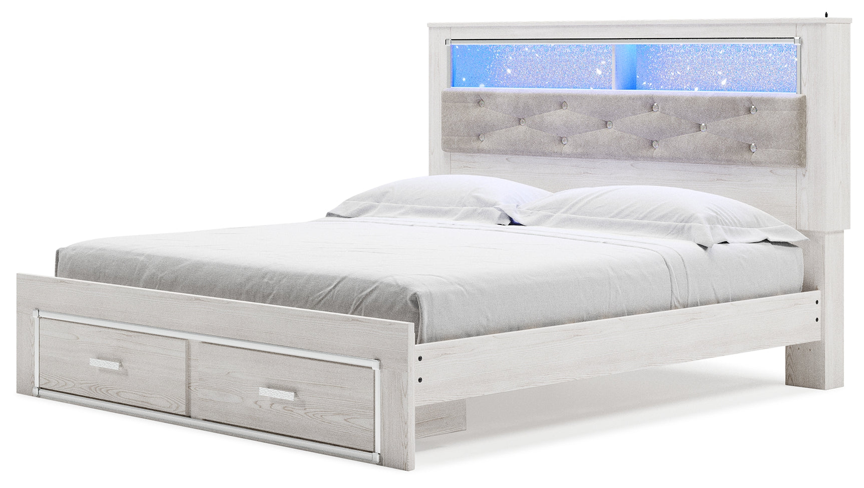 Altyra White King Storage Bed, Dresser, Mirror, Chest and Nightstand - Ornate Home