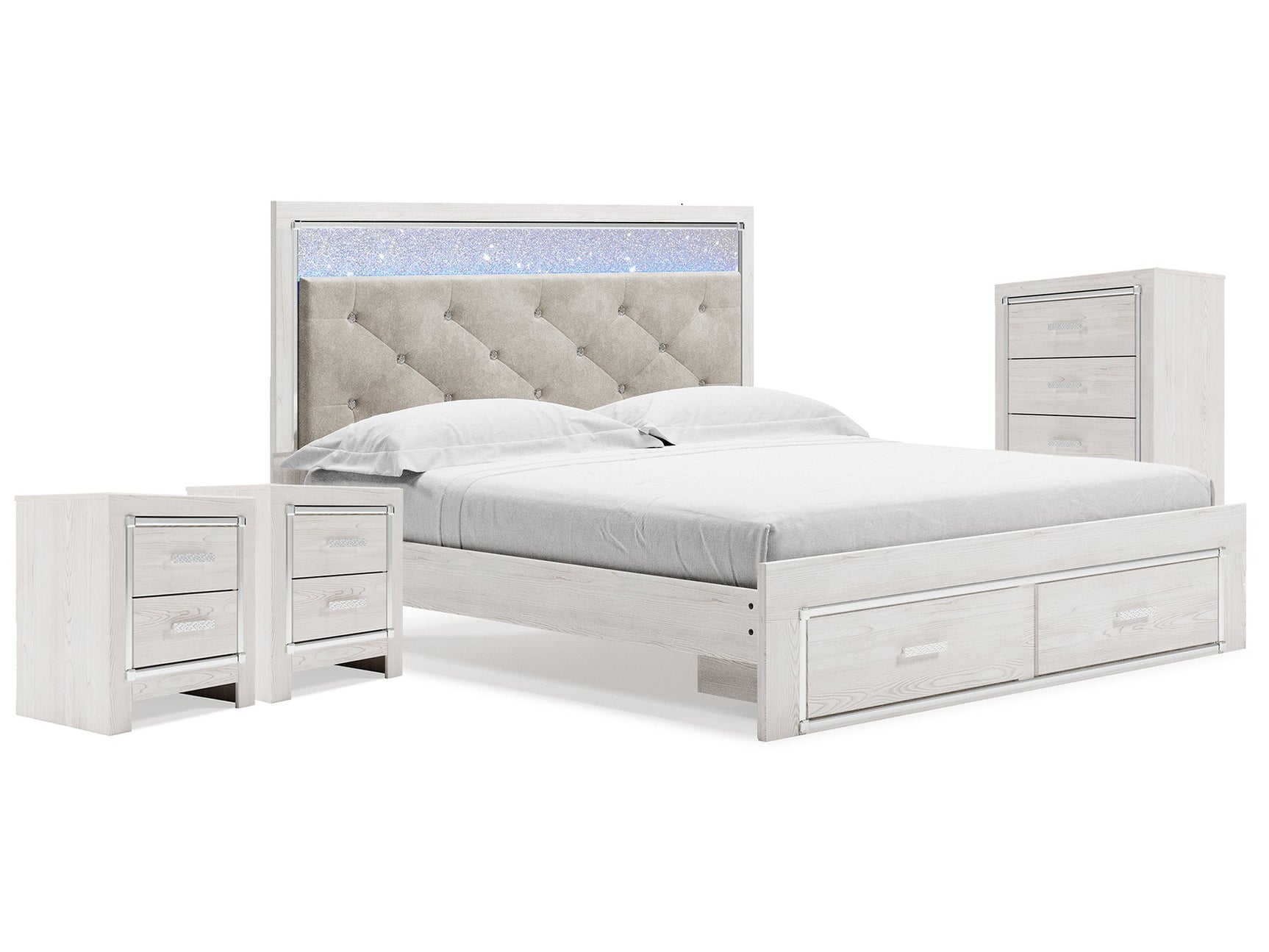 Altyra White King Storage Bedroom Set with Chest and 2 Nightstands - Ornate Home