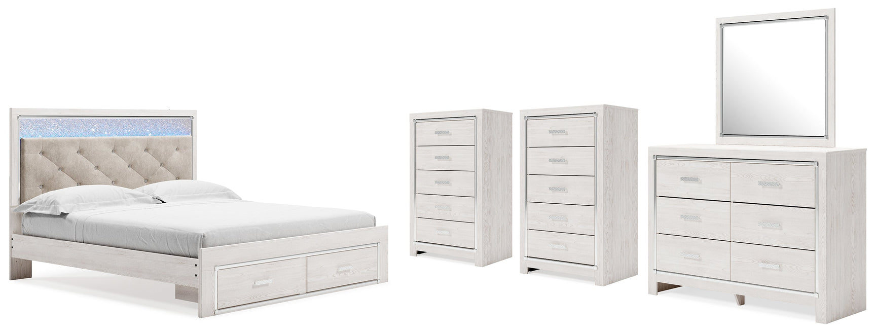 Altyra White King Storage Bedroom Set with Dresser, Mirror and 2 Chests (Online Special Price) - Ornate Home