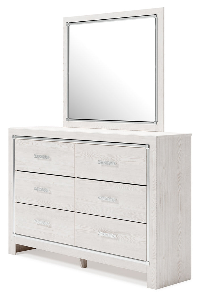 Altyra White King Upholstered Storage Bedroom Set with Dresser, Mirror and 2 Nightstands - Ornate Home