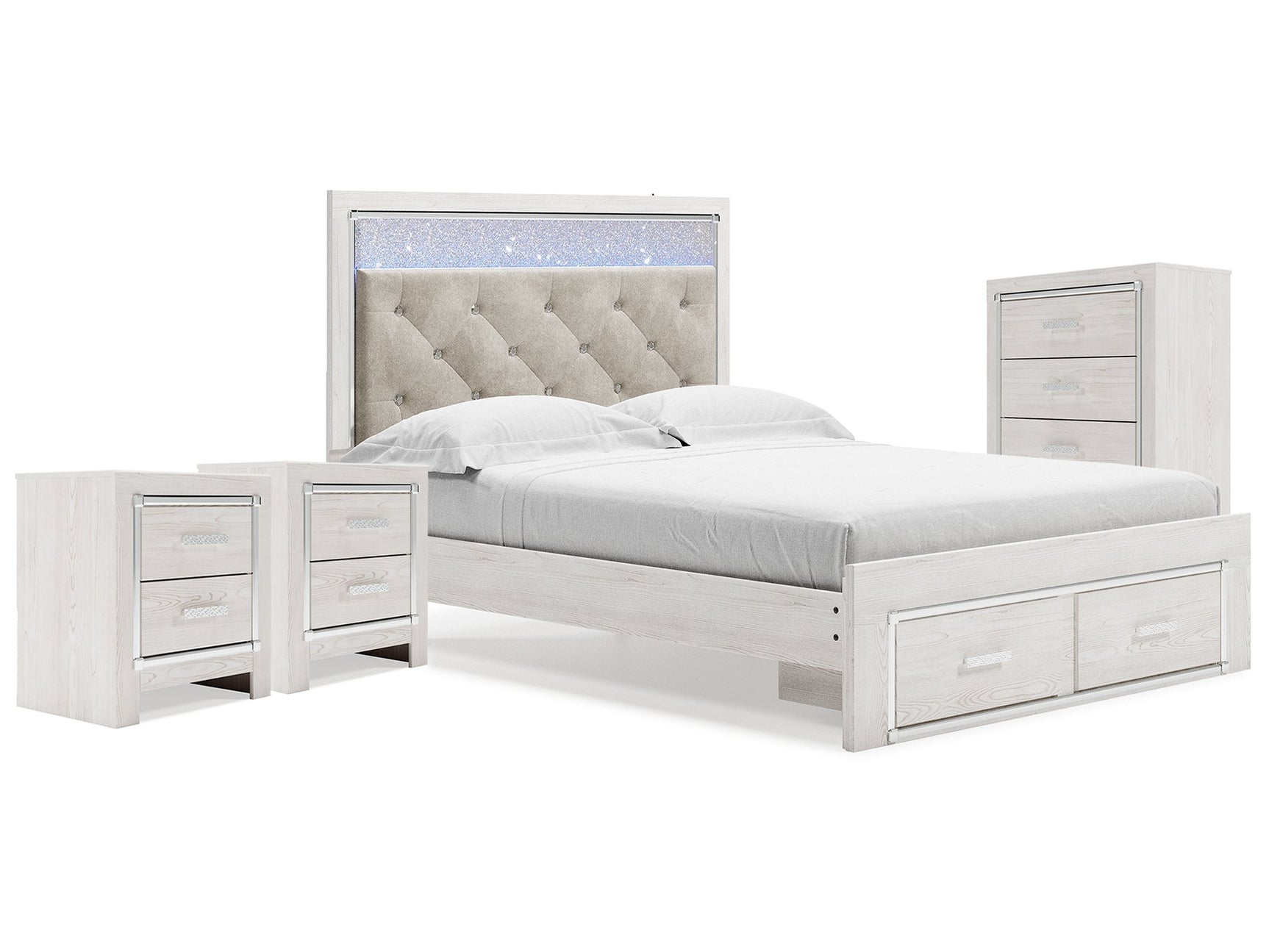 Altyra White Queen Storage Bedroom Set with Chest and 2 Nightstands - Ornate Home