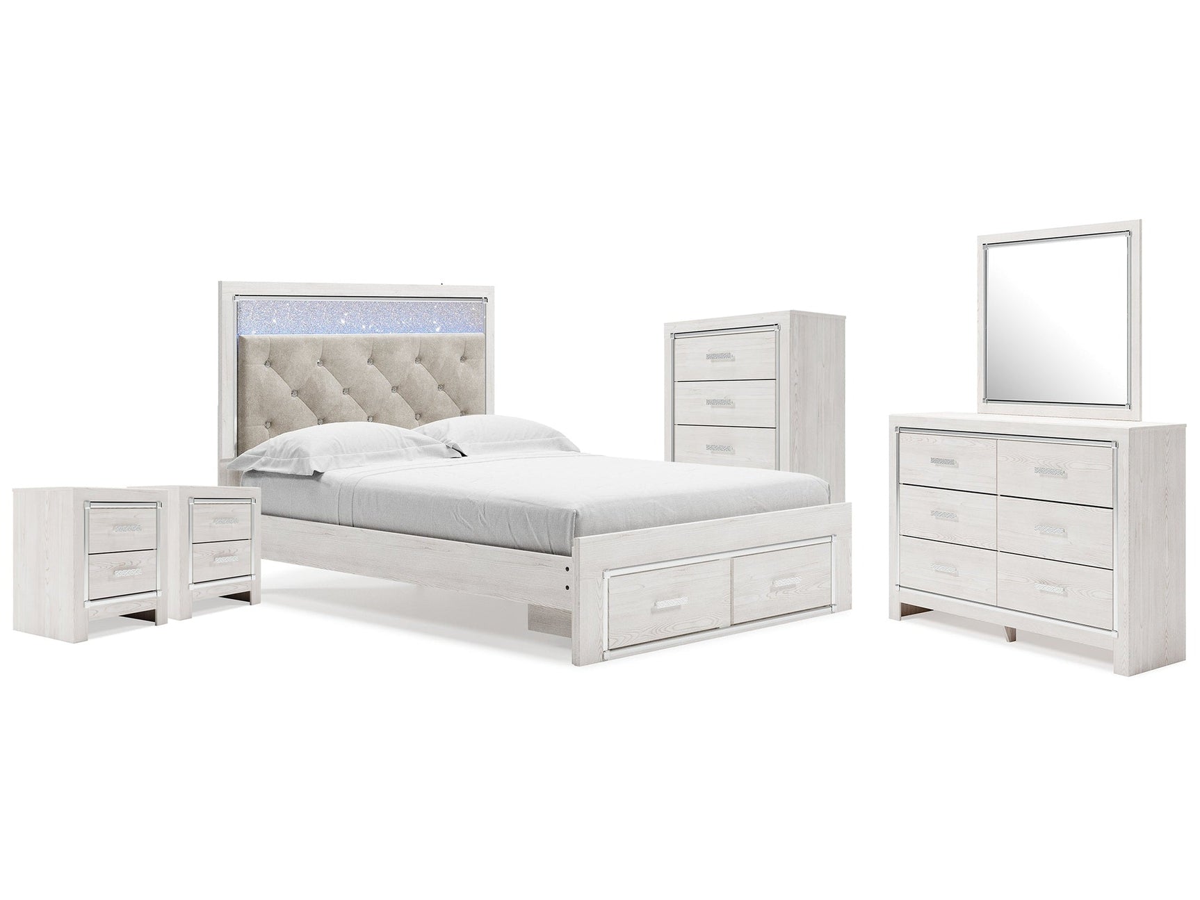 Altyra White Queen Storage Bedroom Set with Dresser Mirror, Chest and 2 Nightstands (Online Special Price) - Ornate Home