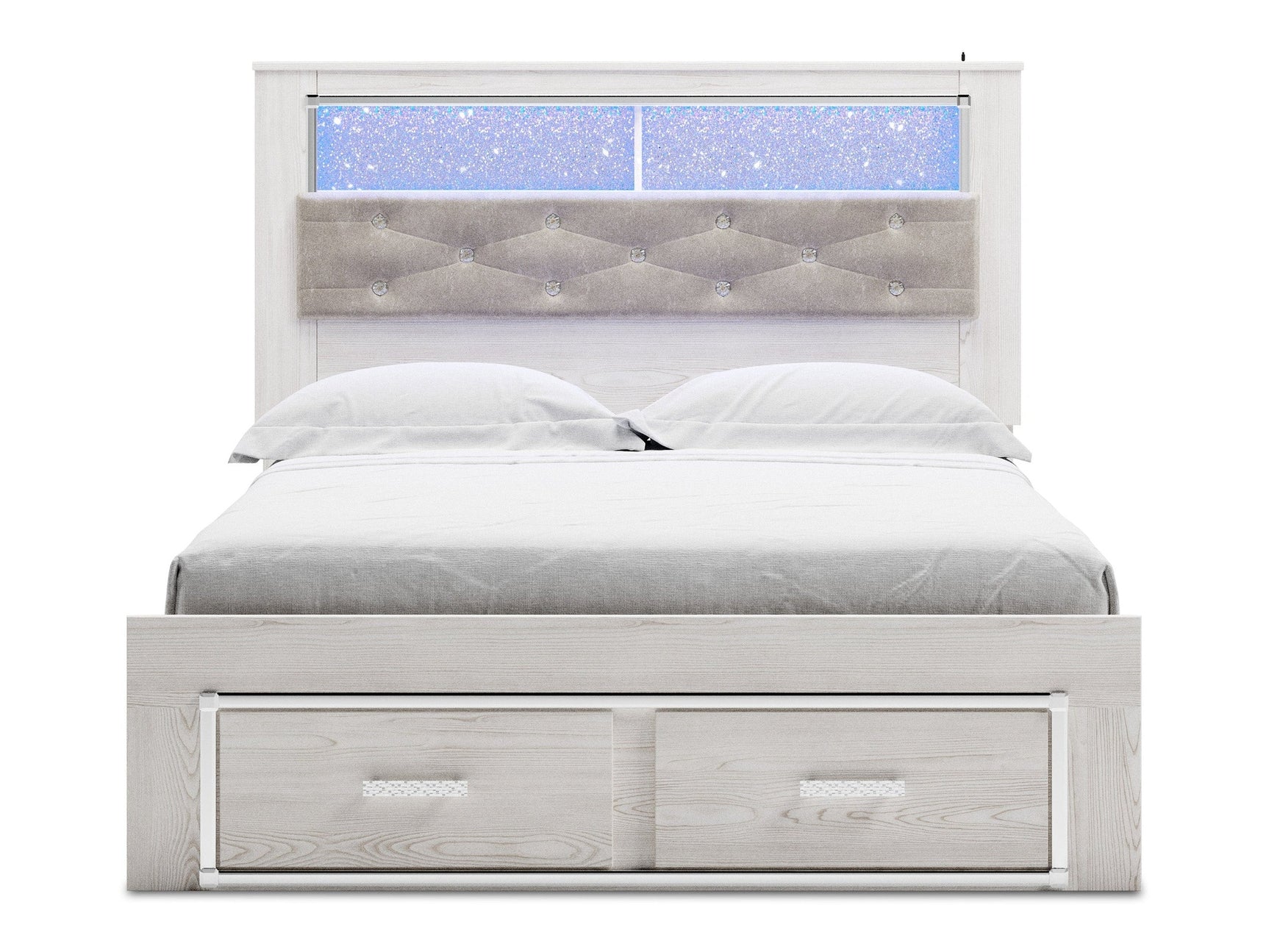 Altyra White Queen Upholstered Panel Bookcase Headboard (Online Special Price) - Ornate Home