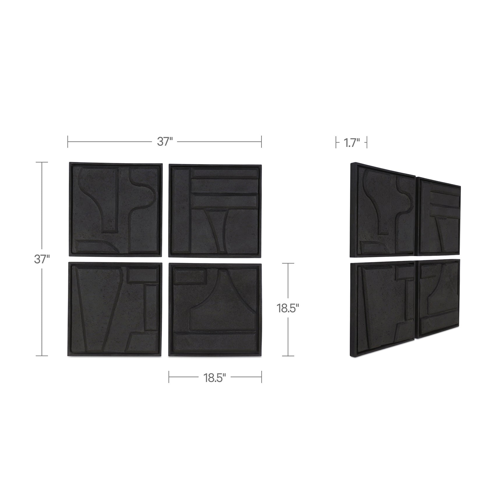 Alva Black Wall Sculpture (Set of 4) - Ornate Home