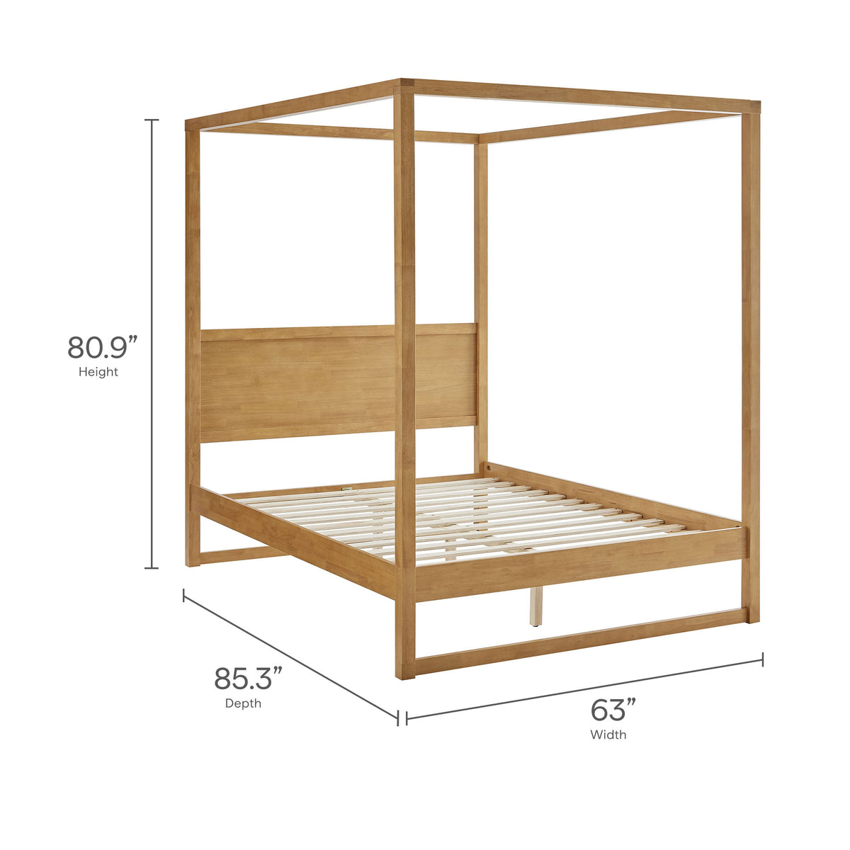 Alva Oak Queen Wood Canopy Platform Bed - Ornate Home