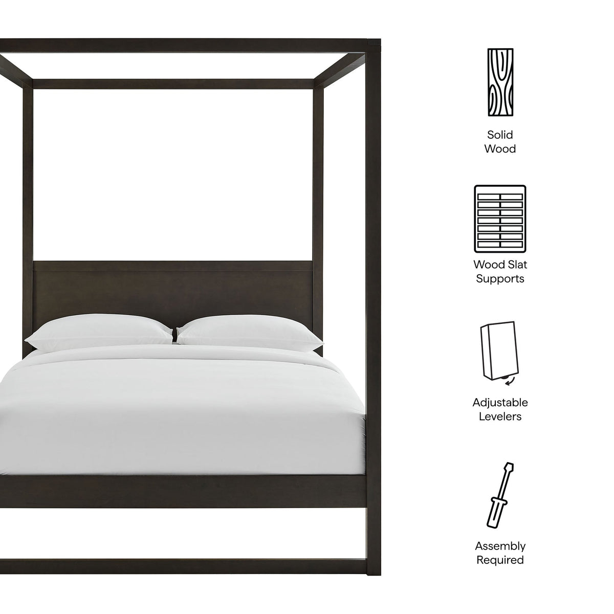 Alva Smoked Oak Queen Wood Canopy Platform Bed - Ornate Home