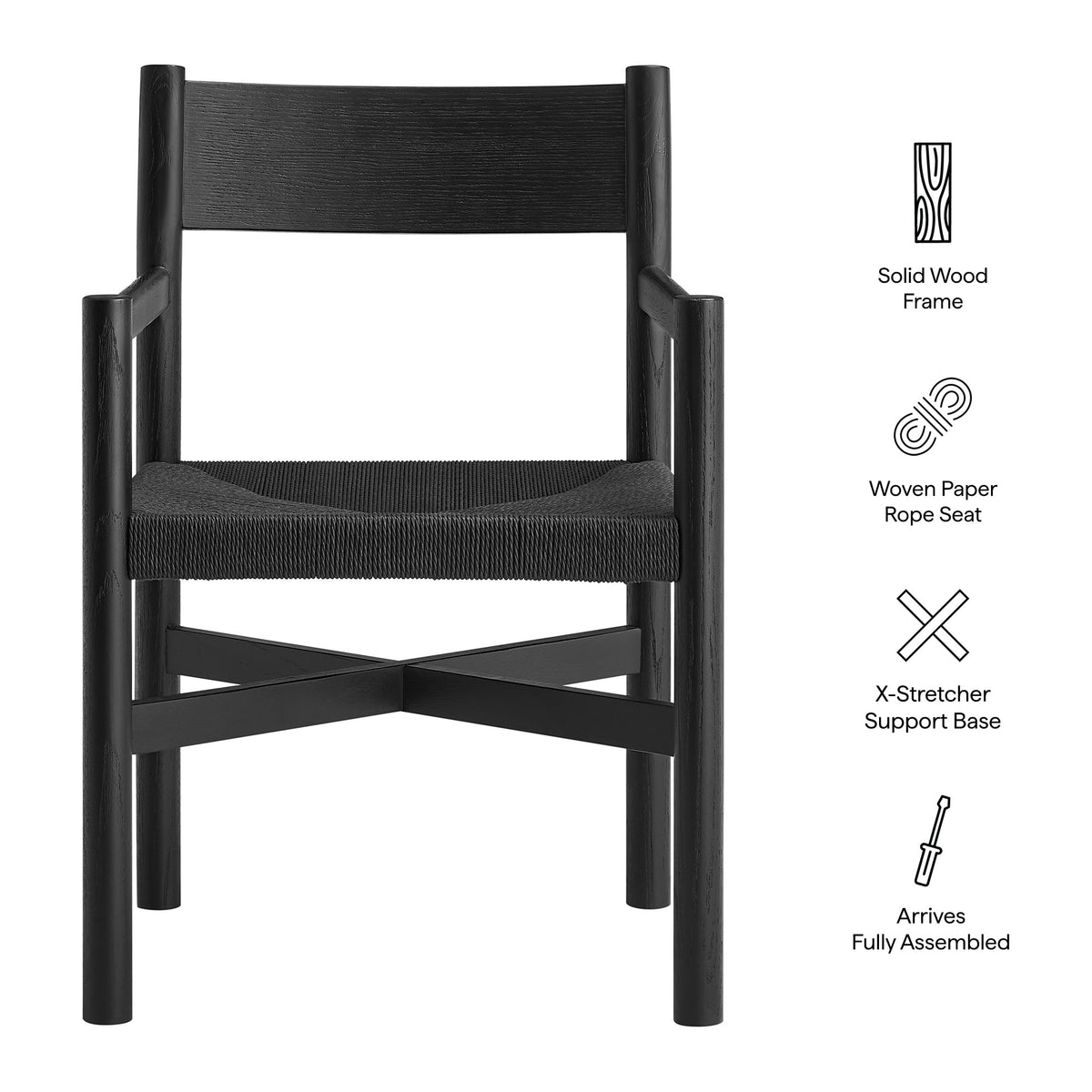Alvia Black Oak Wood Dining Armchairs With Woven Seats (Set of 2) - Ornate Home