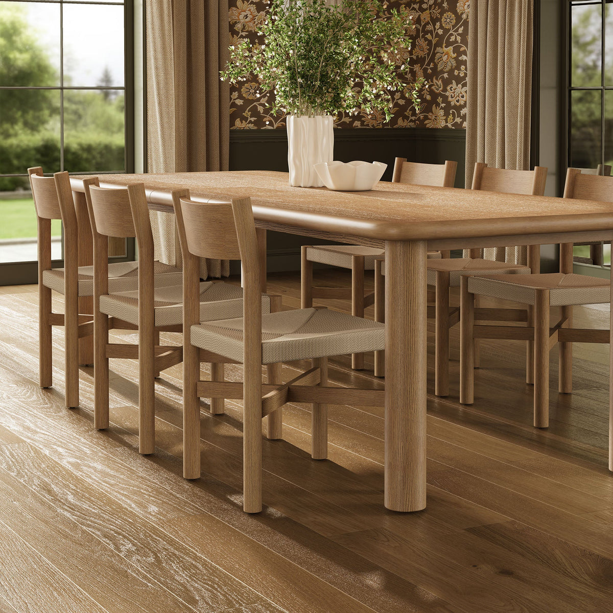Alvia Weathered 7-Piece Oak Wood Extendable Dining Table and Chairs Set - Ornate Home
