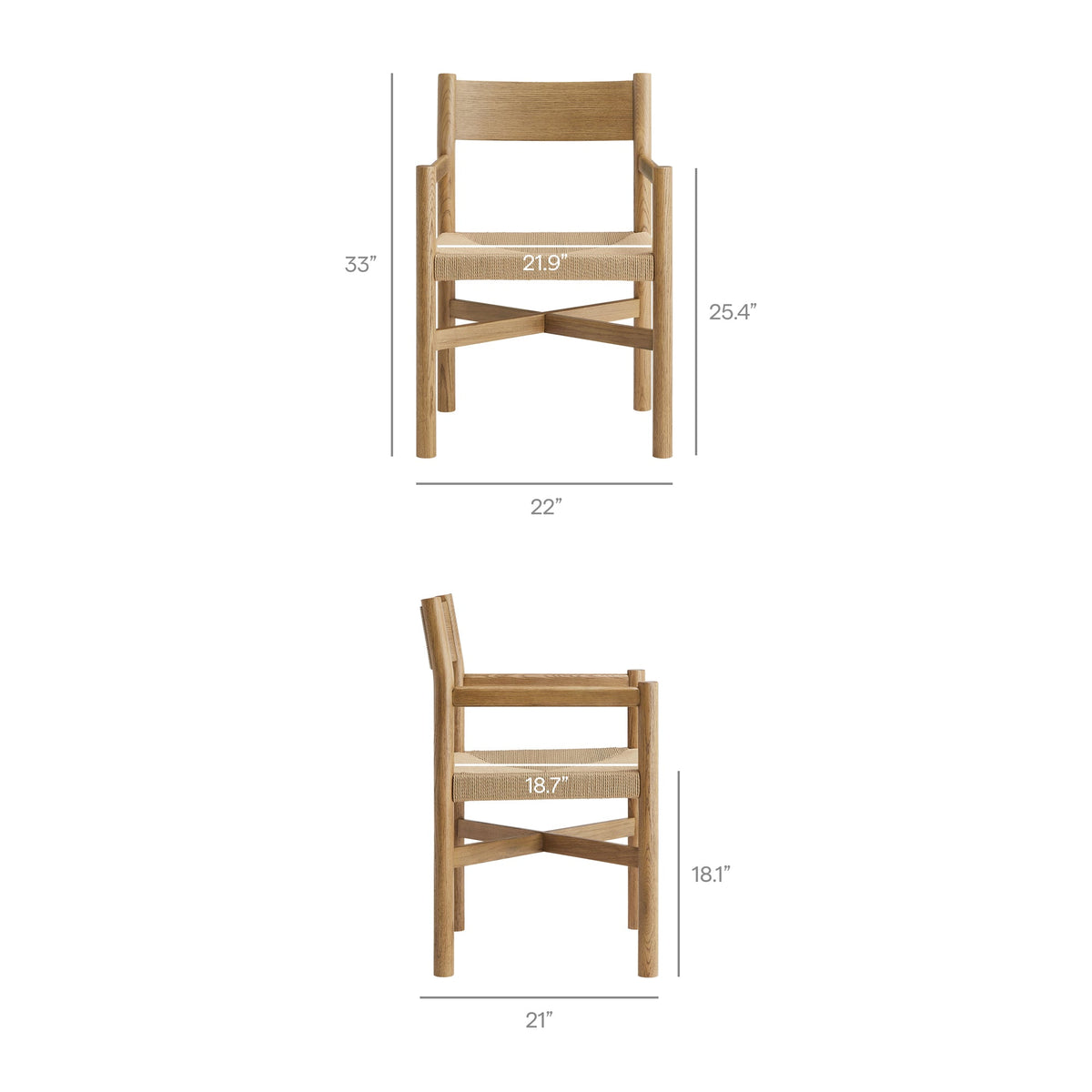 Alvia Weathered Oak Wood Dining Armchairs With Woven Seats (Set of 2) - Ornate Home