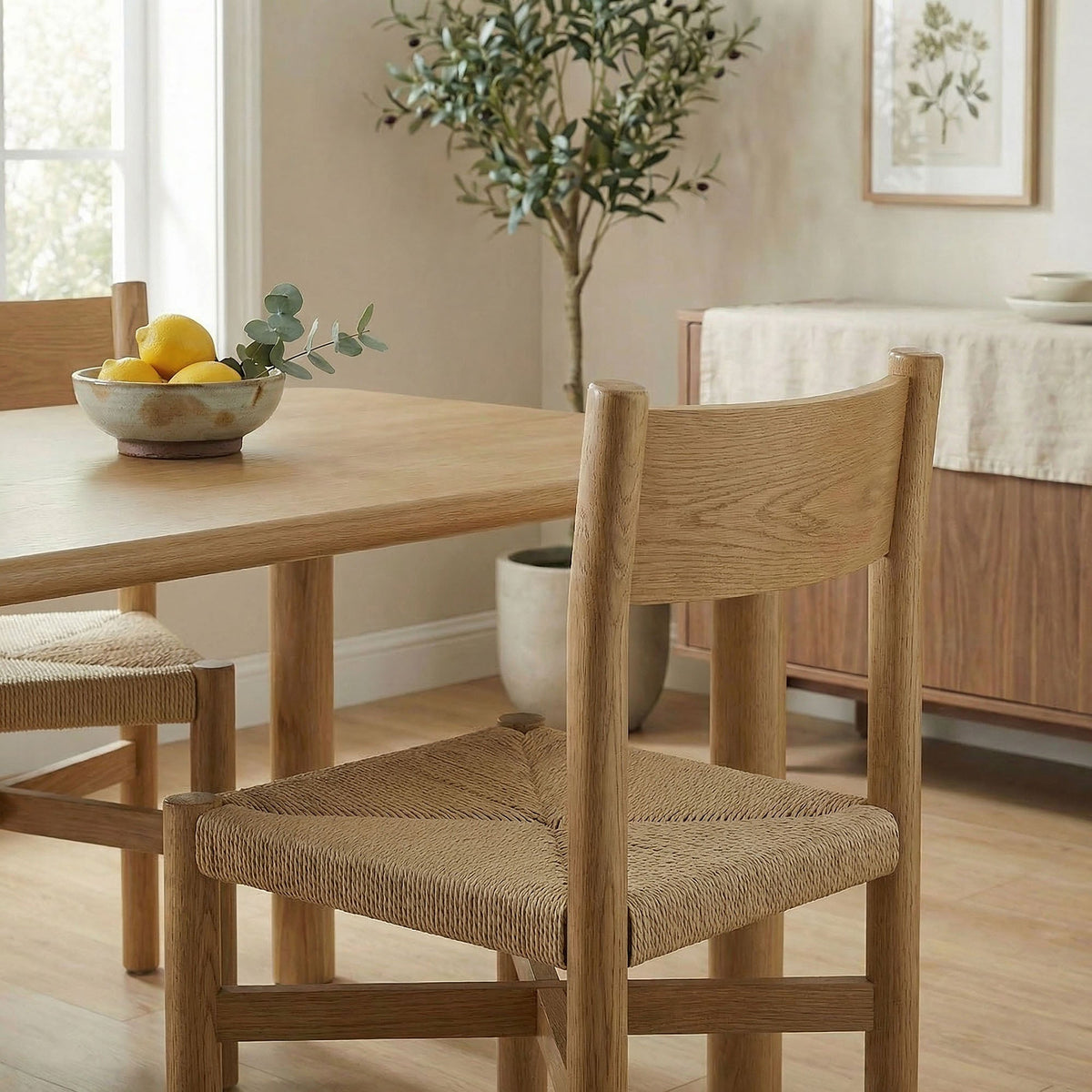 Alvia Weathered Oak Wood Dining Side Chair With Woven Seat - Ornate Home