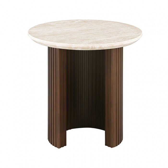 Alvik Dark Walnut/Light Beige Round End Table - Ornate Home