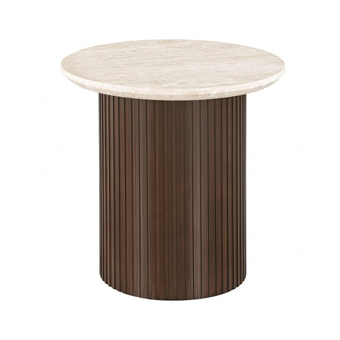 Alvik Dark Walnut/Light Beige Round End Table - Ornate Home