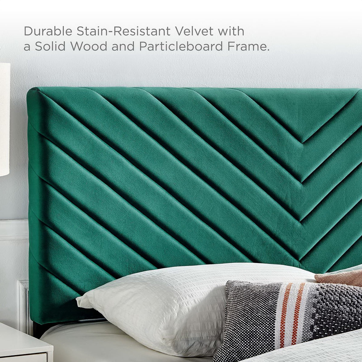 Alyson Teal Angular Channel Tufted Performance Velvet Twin Headboard - Ornate Home