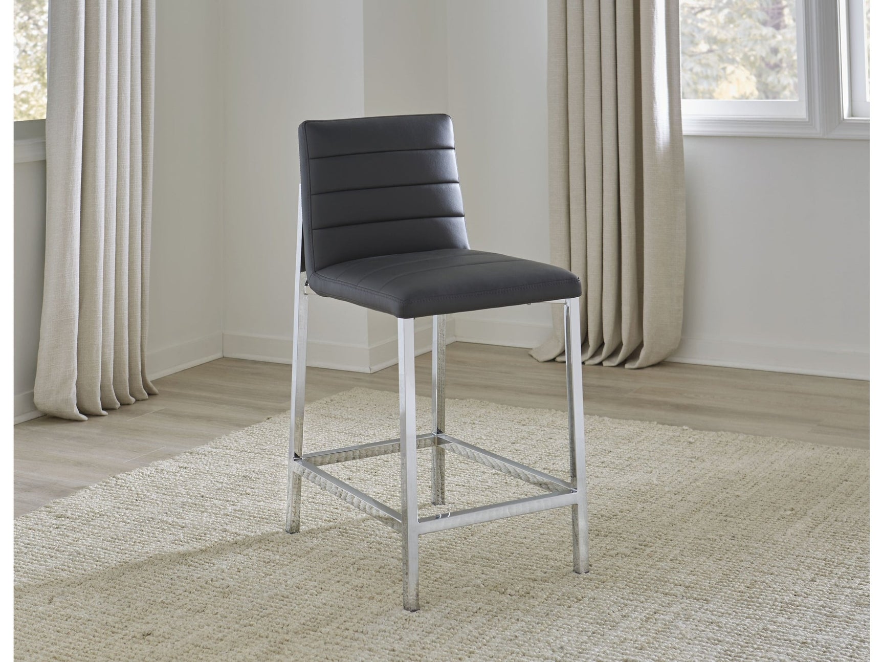 Amalfi Metal Back Bar Stool in Cobalt Leather (Set of 2) - Ornate Home