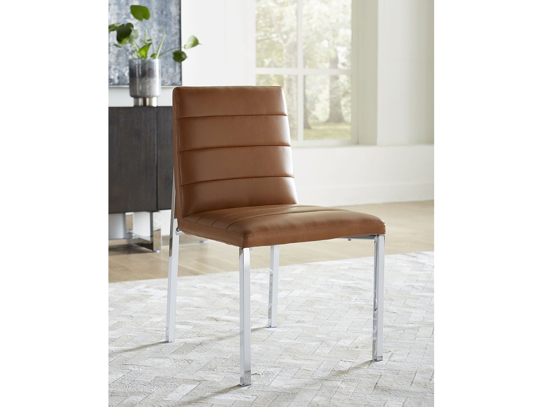 Amalfi Metal Back Chair in Cognac Leather (Set of 2) - Ornate Home