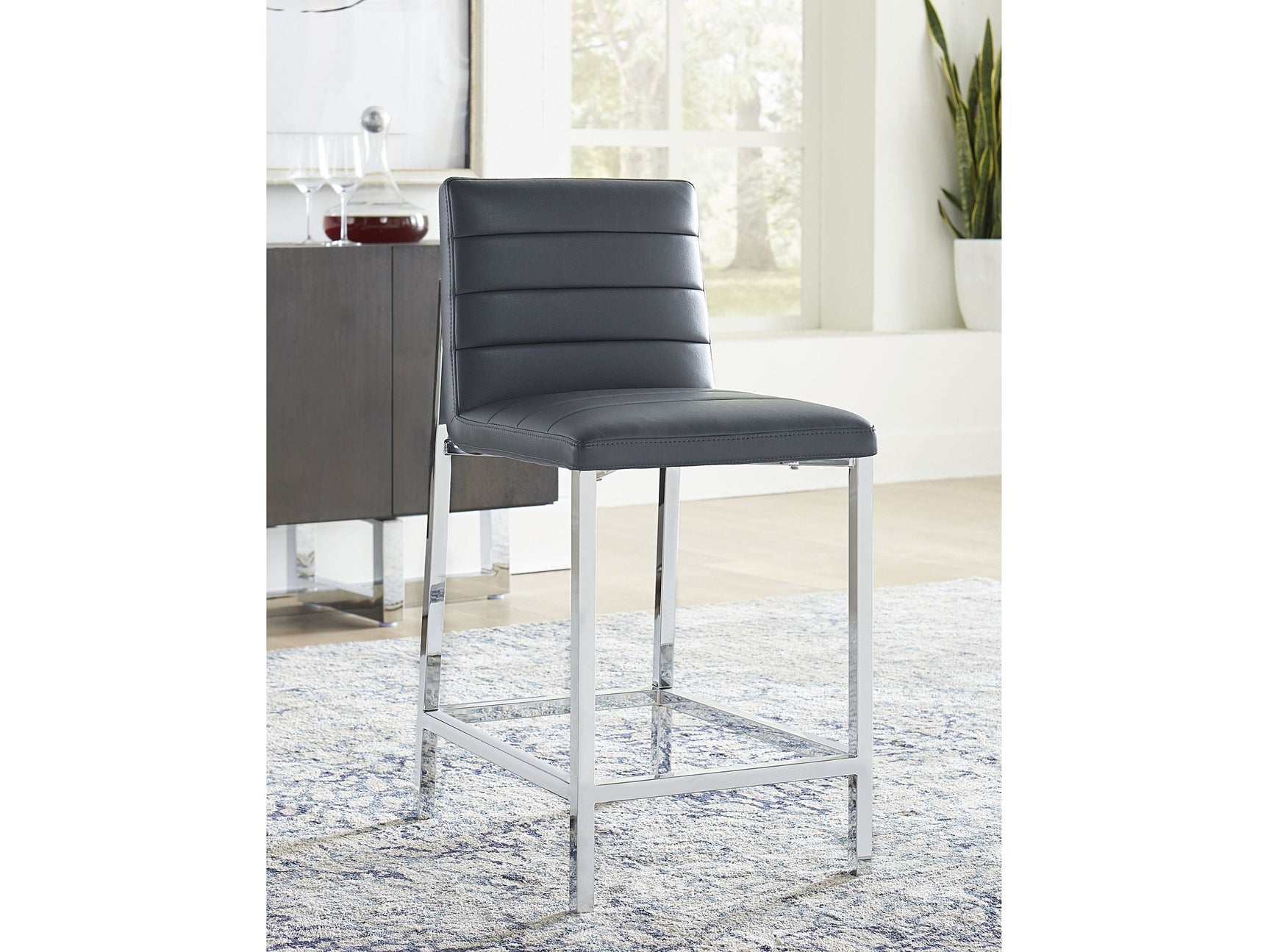 Amalfi Metal Back Counter Stool in Cobalt Leather (Set of 2) - Ornate Home