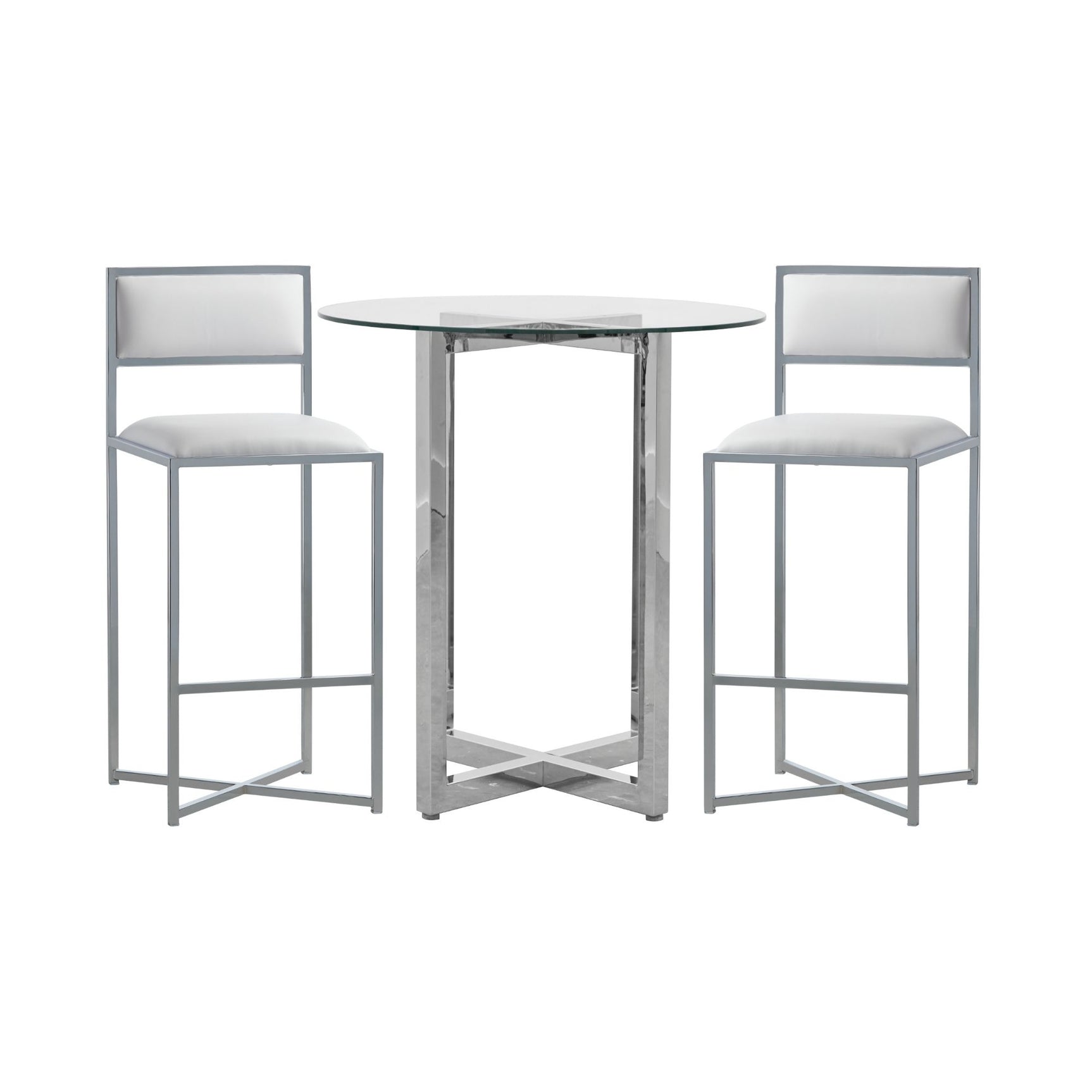 Amalfi X-Base Bar Stool in White Leather (Set of 2) - Ornate Home