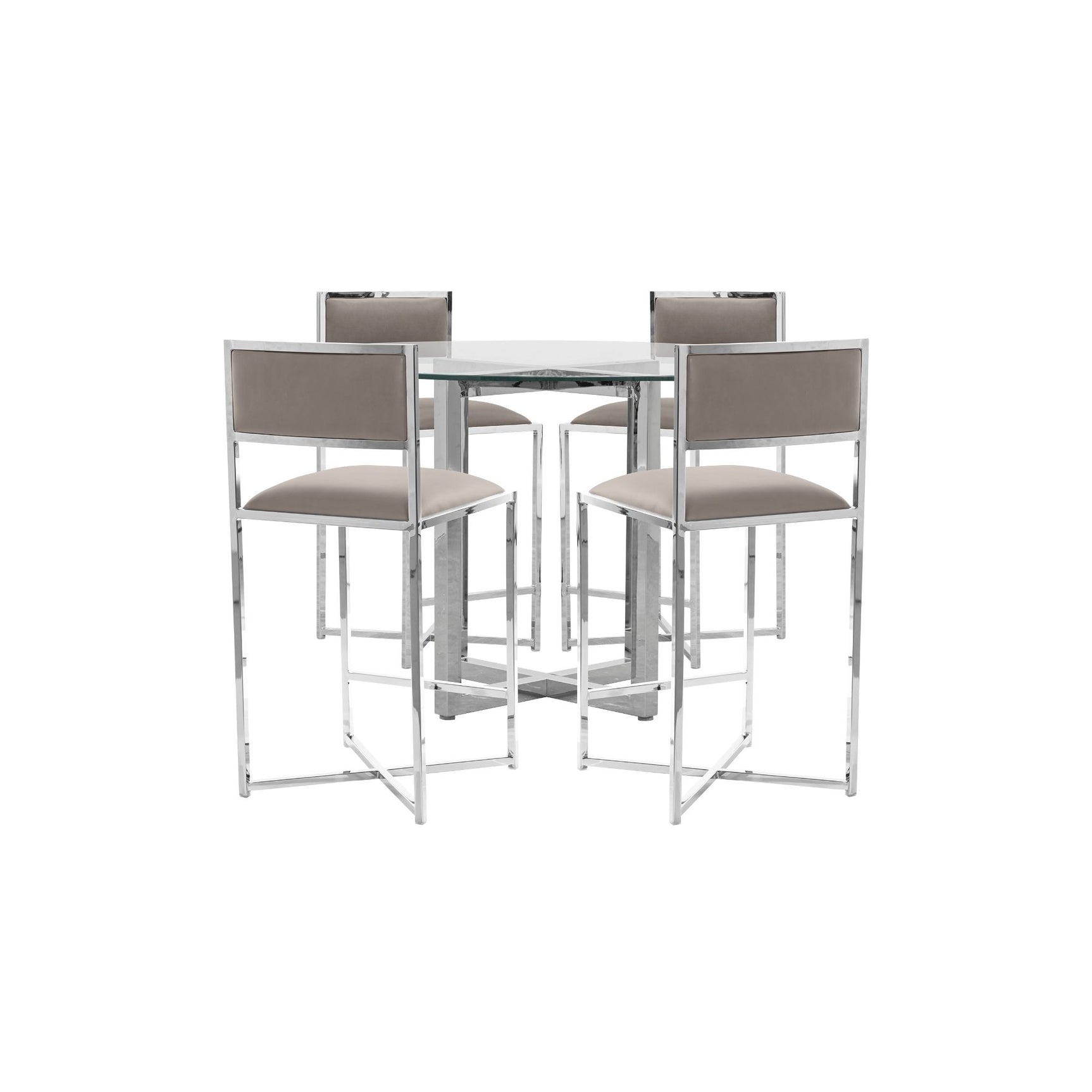 Amalfi X-Base Counter Stool in Taupe Leather (Set of 2) - Ornate Home