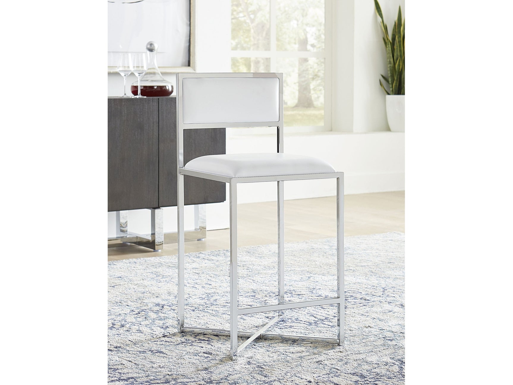 Amalfi X-Base Counter Stool in White Leather (Set of 2) - Ornate Home