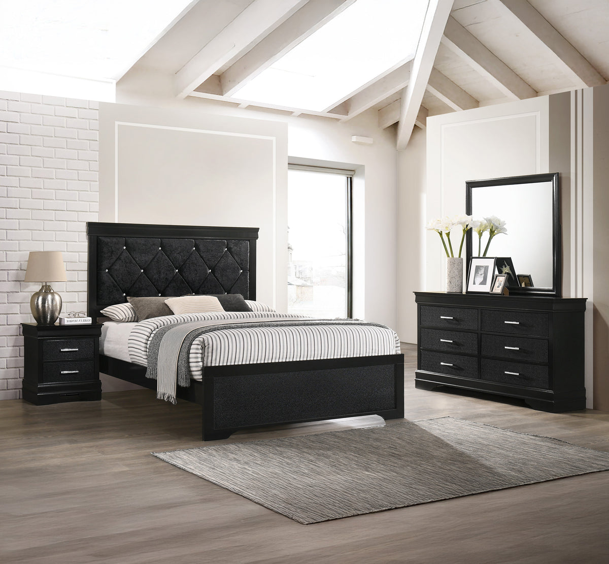 Amalia Black Full Upholstered Panel Bed - Ornate Home