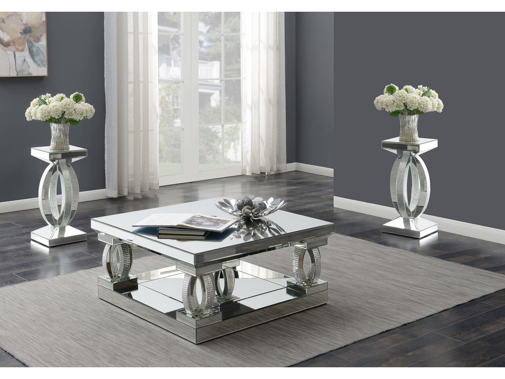 Amalia Silver 3-piece Mirrored Coffee and End Table Set - Ornate Home
