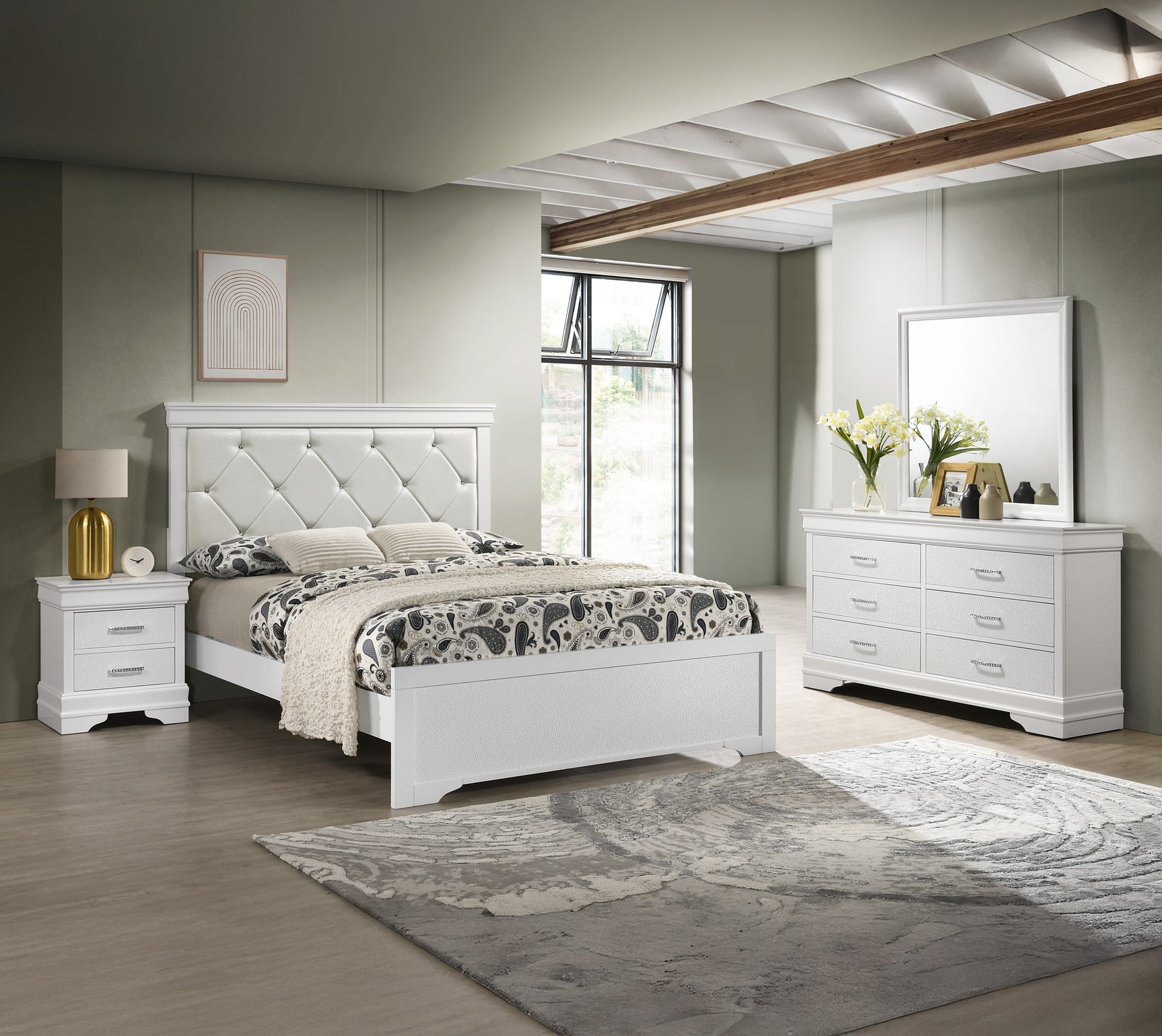 Amalia White King Upholstered Panel Bed - Ornate Home