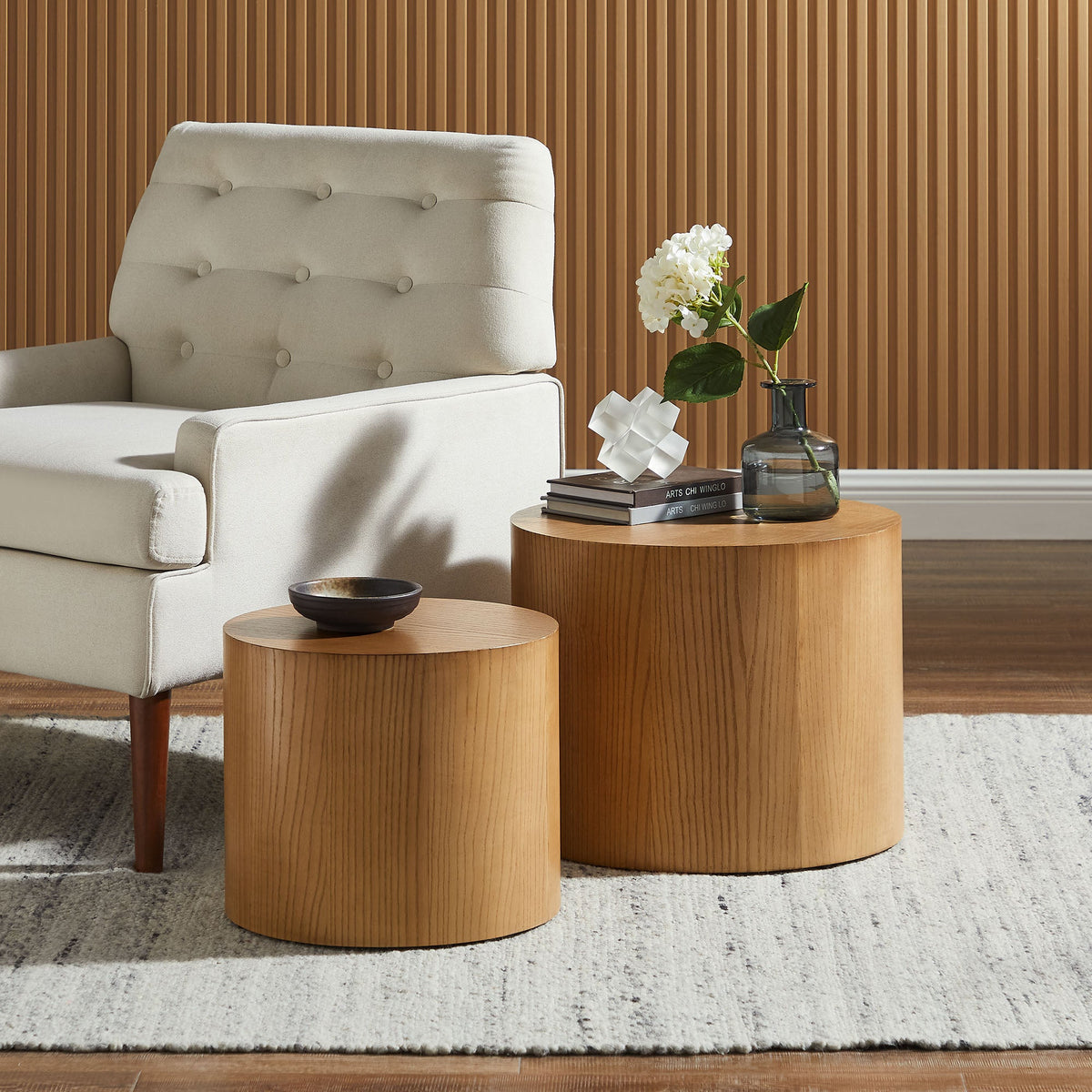 Amani Natural Round Nesting Coffee Tables (Set of 2) - Ornate Home