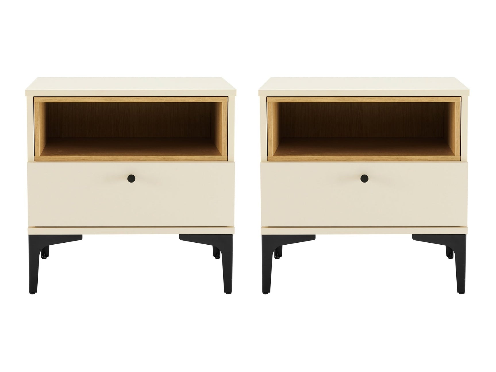 Amara Nightstand in Cream and Natural Oak (set of 2) - Ornate Home