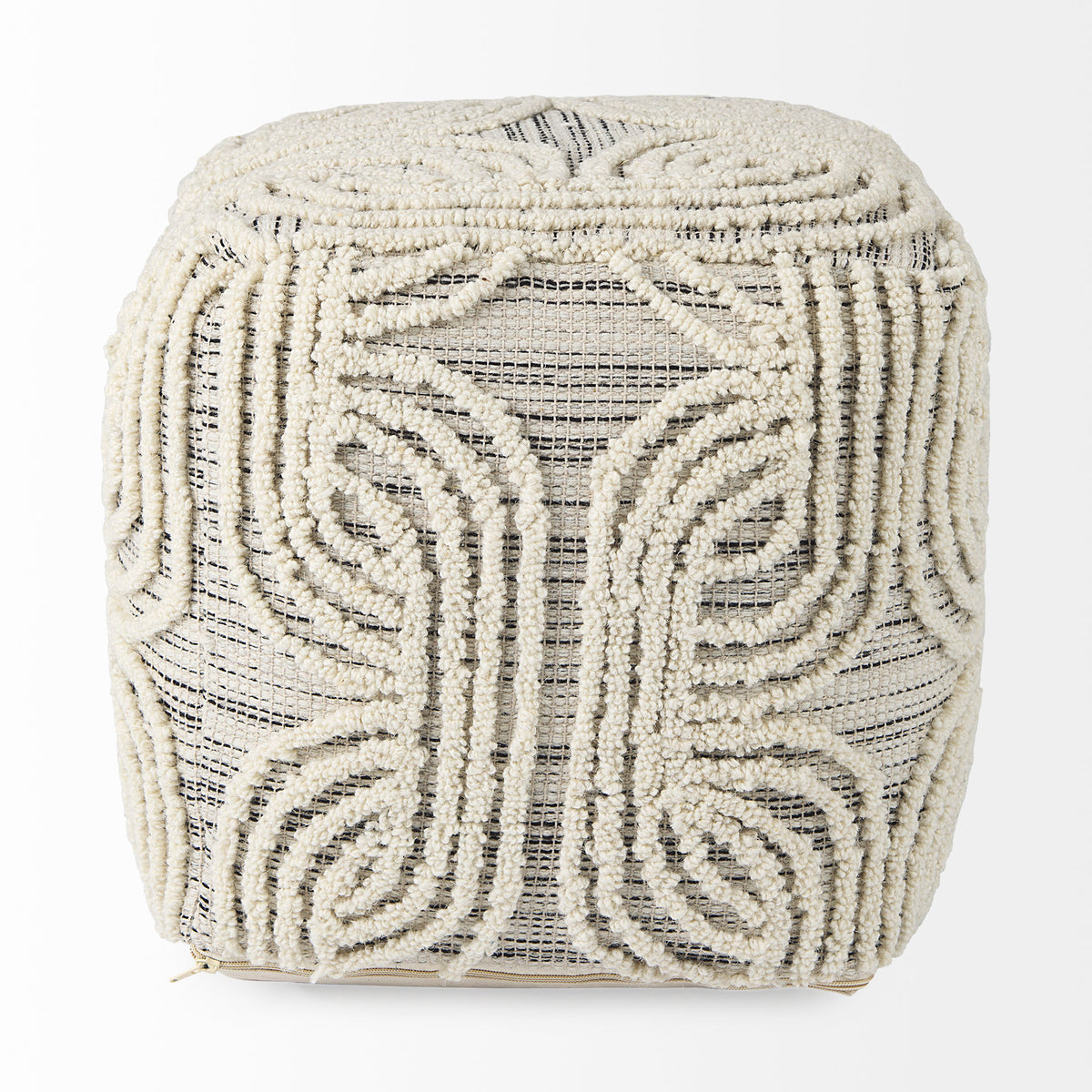 Amaya Cream/Black/Gray Wool and Cotton Pouf - Ornate Home