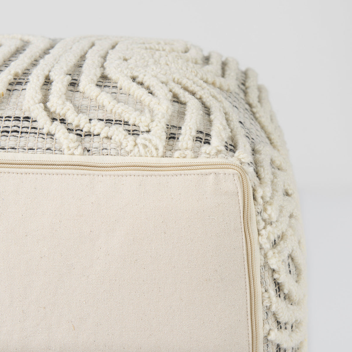 Amaya Cream/Black/Gray Wool and Cotton Pouf - Ornate Home