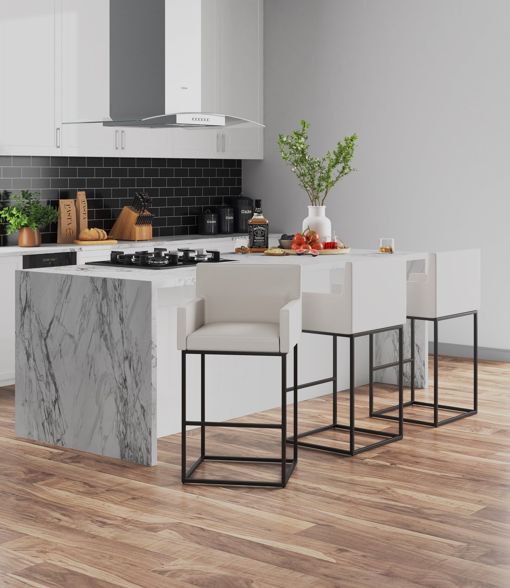 Ambassador Counter Stool in Cream and Black (set of 2) - Ornate Home