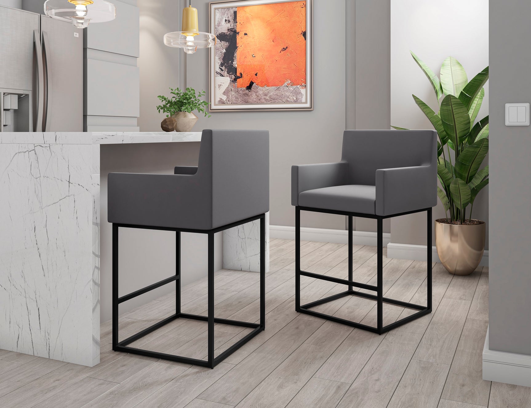 Ambassador Counter Stool in Grey and Black (set of 2) - Ornate Home