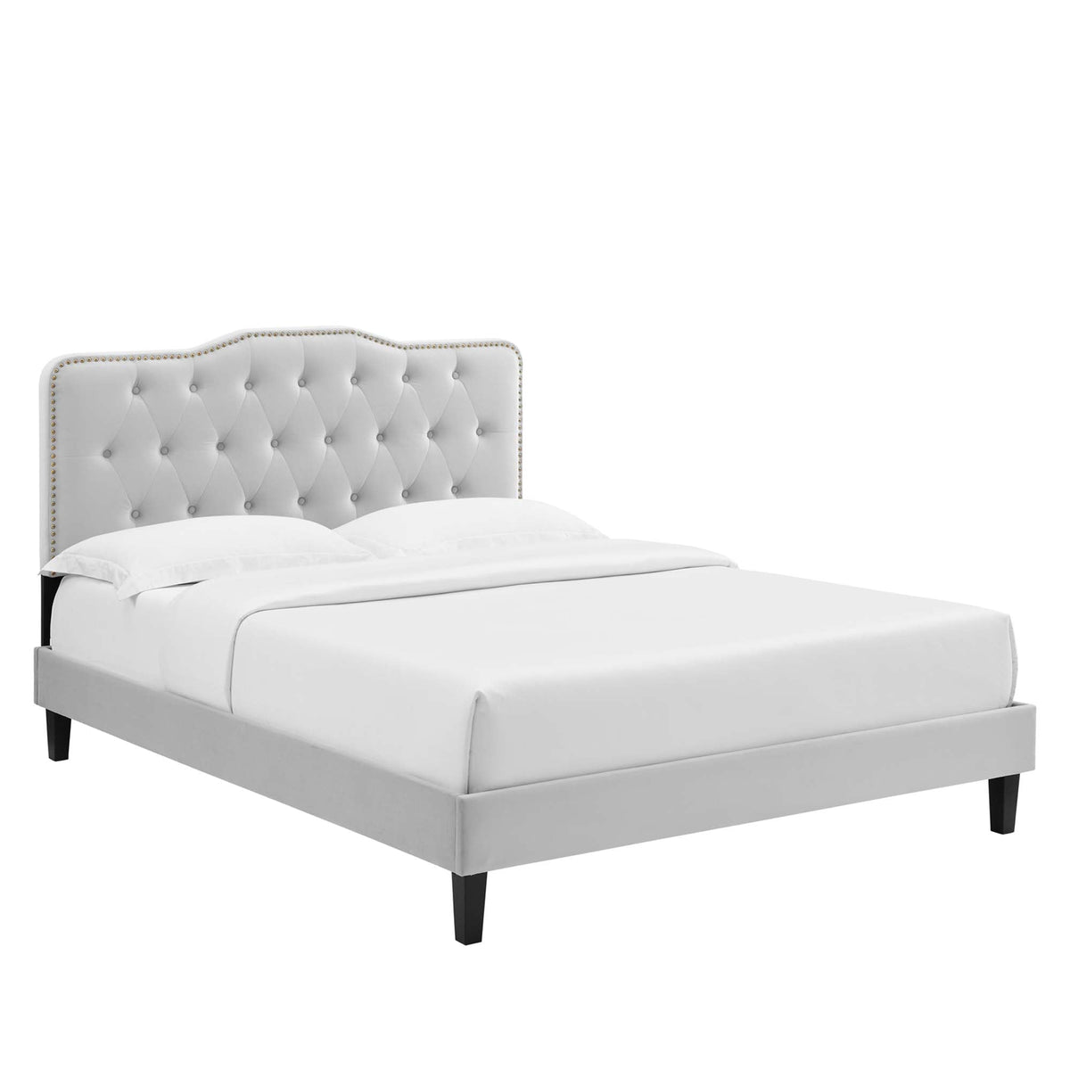 Amber Light Gray Tufted Performance Velvet King Platform Bed - Ornate Home