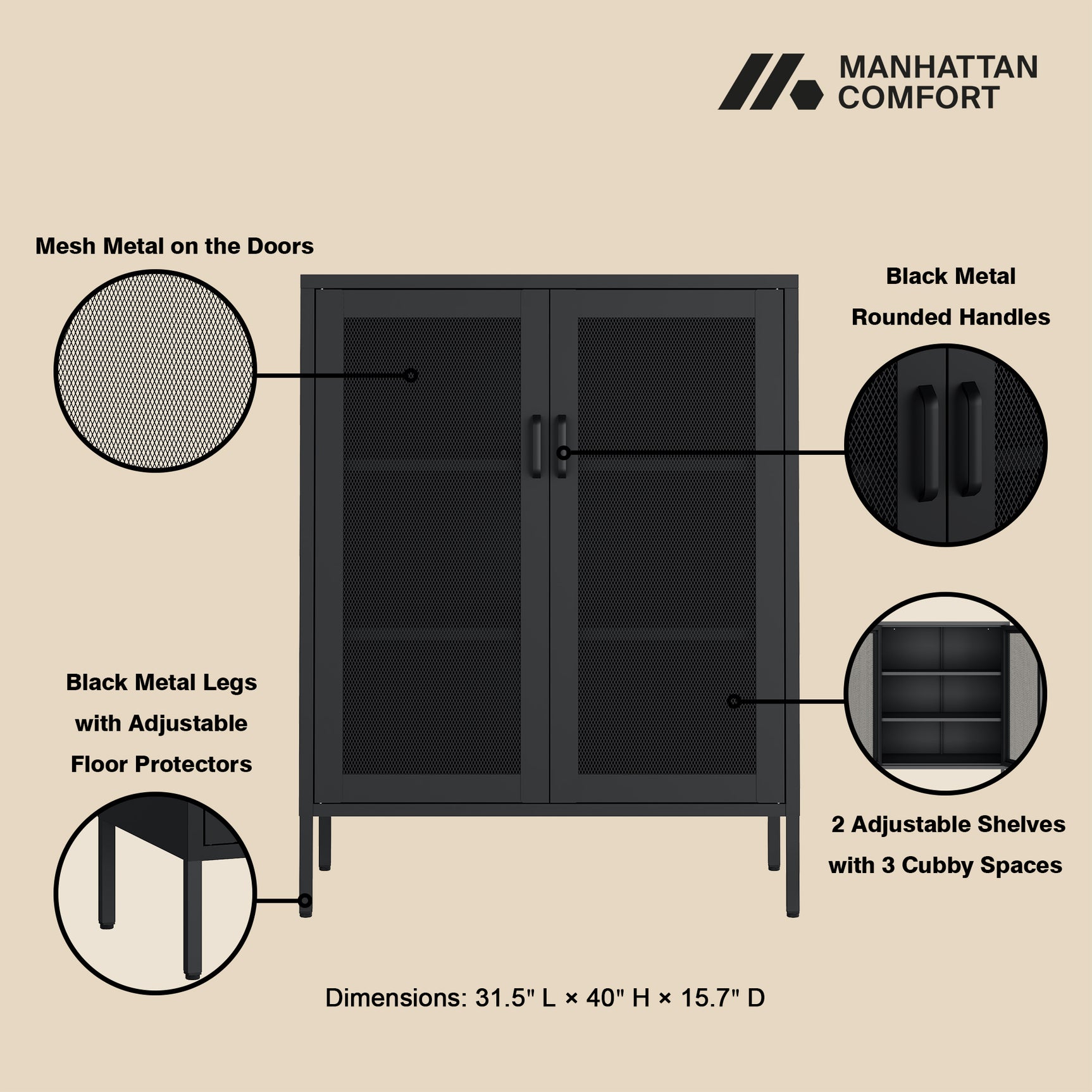 Amelia 31.5" Accent Cabinet in Black - Ornate Home