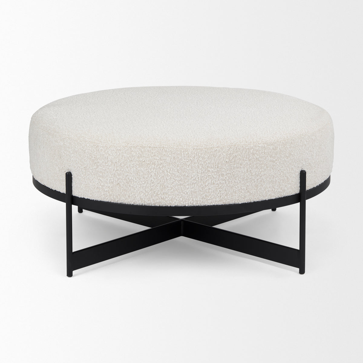 Amelia Cream/Black Boucle Metal Upholstered Ottoman - Ornate Home