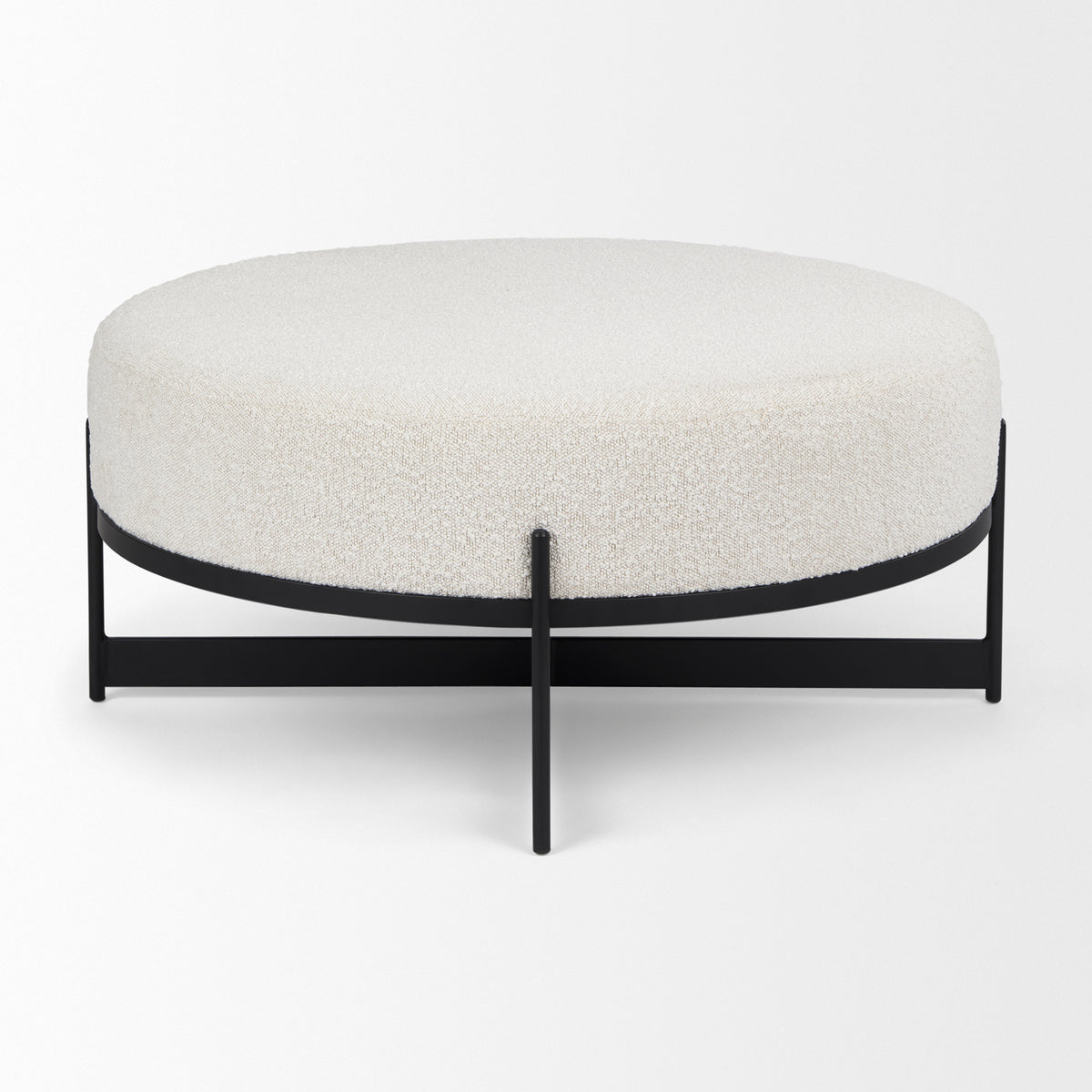 Amelia Cream/Black Boucle Metal Upholstered Ottoman - Ornate Home