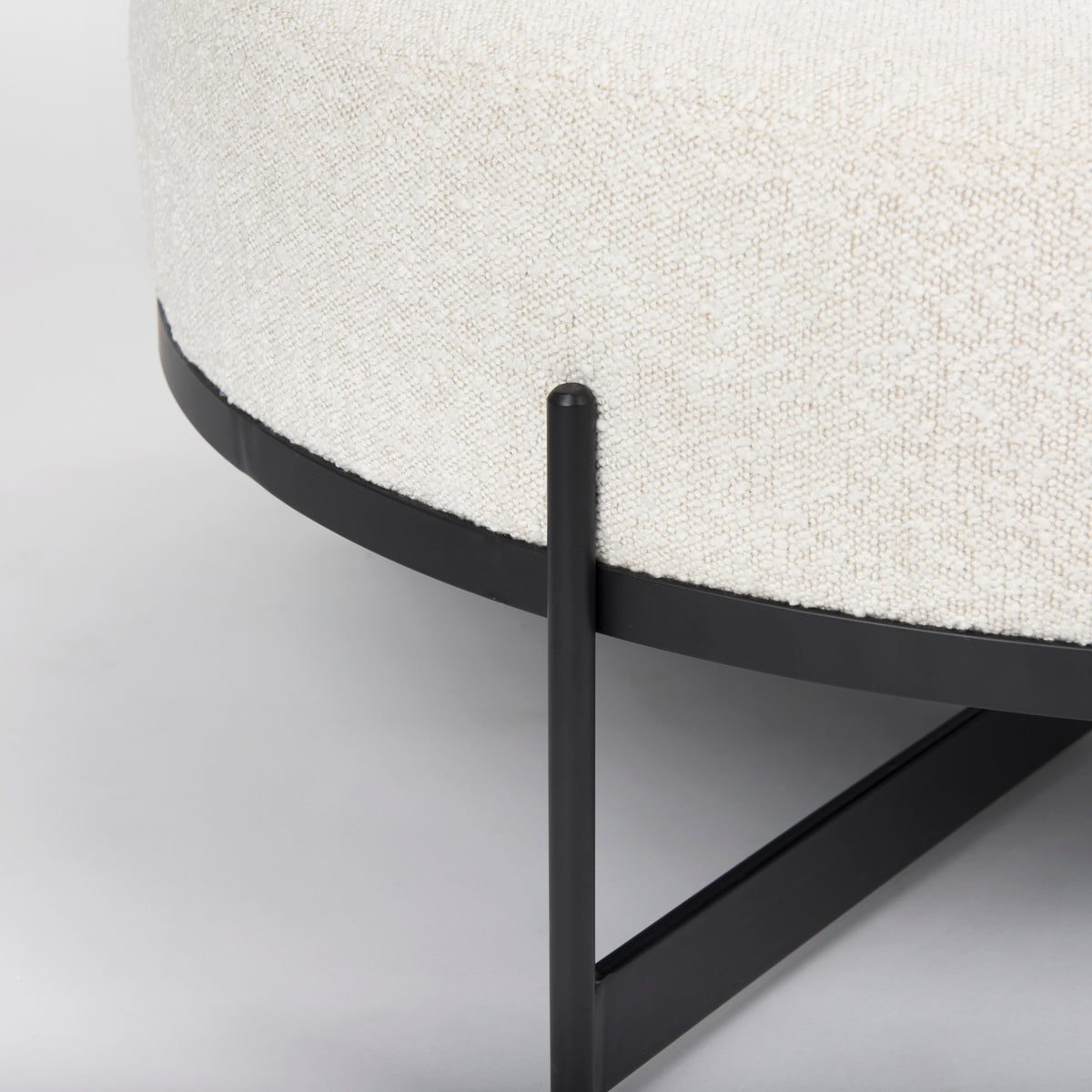Amelia Cream/Black Boucle Metal Upholstered Ottoman - Ornate Home