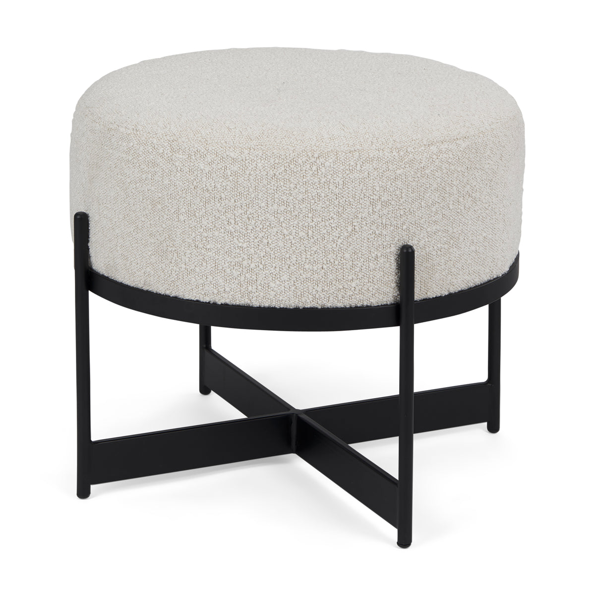 Amelia Cream/Black Boucle Metal Upholstered Pouf - Ornate Home
