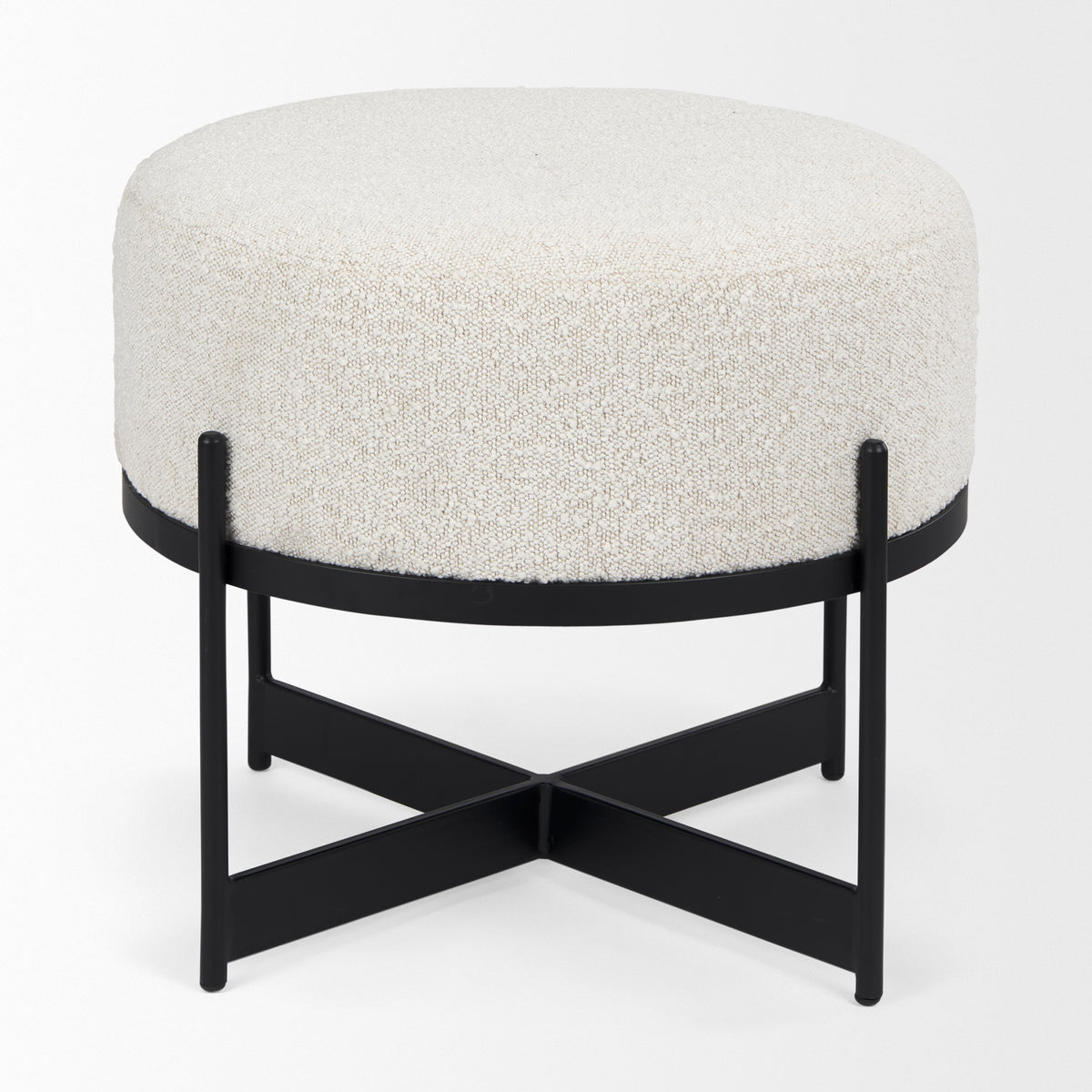 Amelia Cream/Black Boucle Metal Upholstered Pouf - Ornate Home