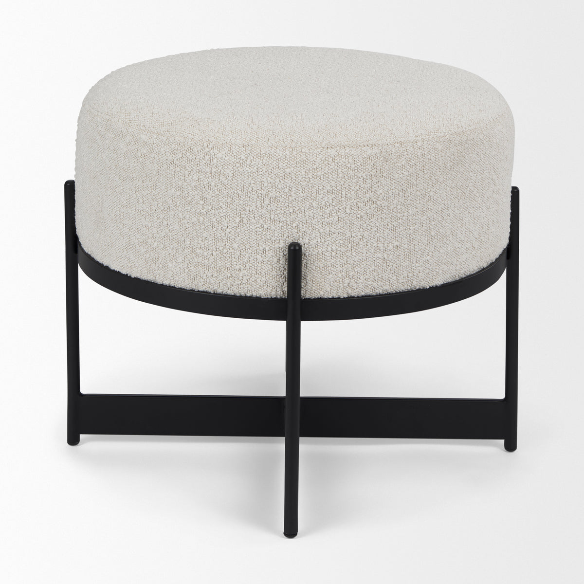 Amelia Cream/Black Boucle Metal Upholstered Pouf - Ornate Home