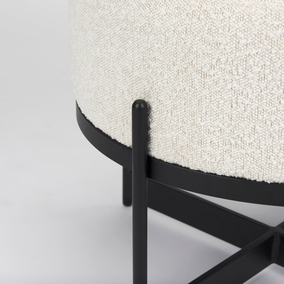Amelia Cream/Black Boucle Metal Upholstered Pouf - Ornate Home