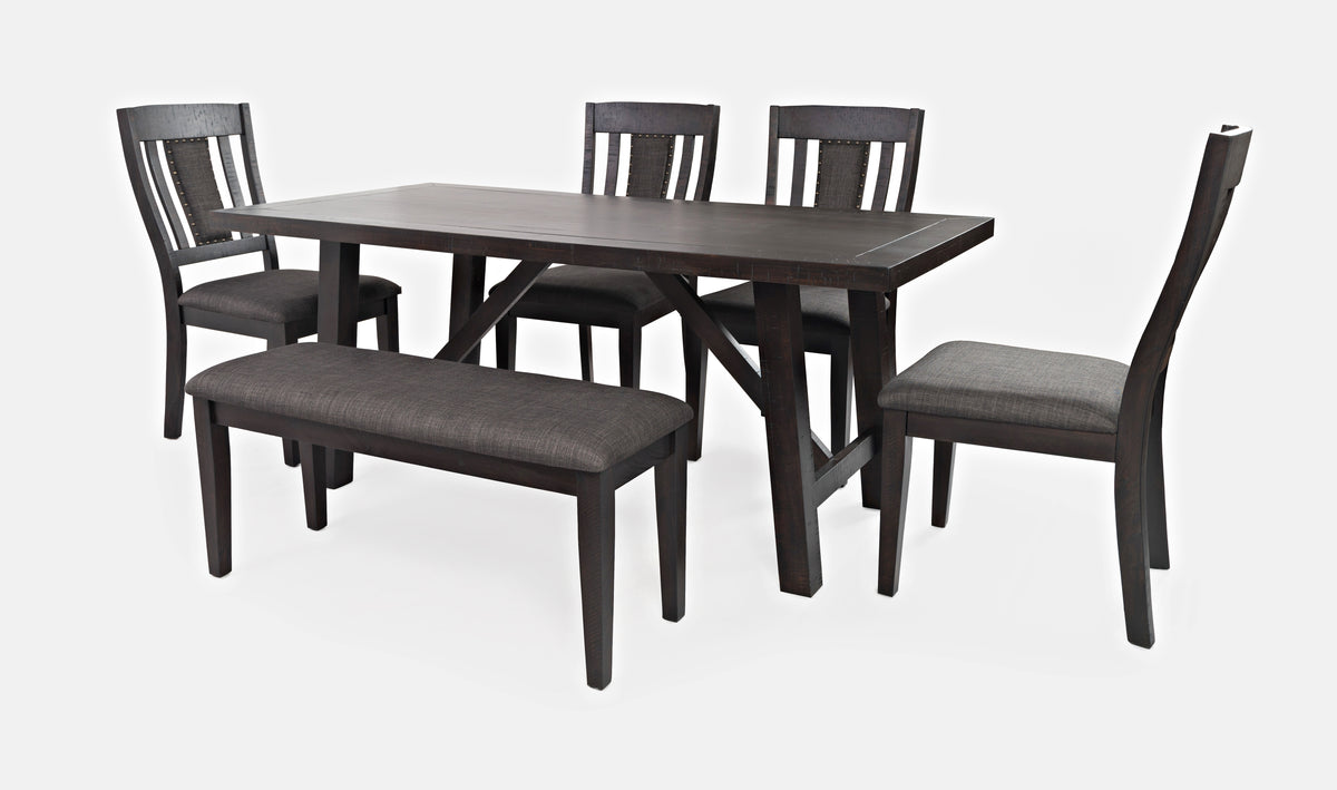 American Rustics Dark Brown/Black Dining Table w/ 4 Chairs, Bench - Ornate Home