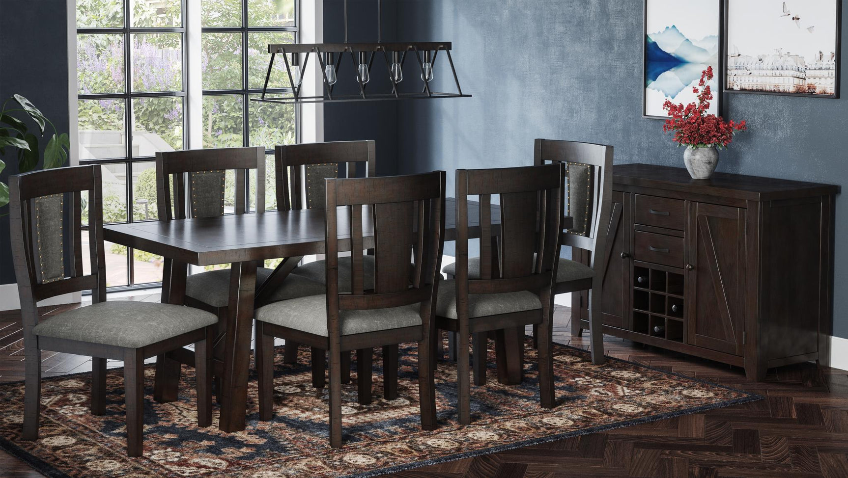 American Rustics Dark Brown/Black Dining Table w/ 4 Chairs - Ornate Home