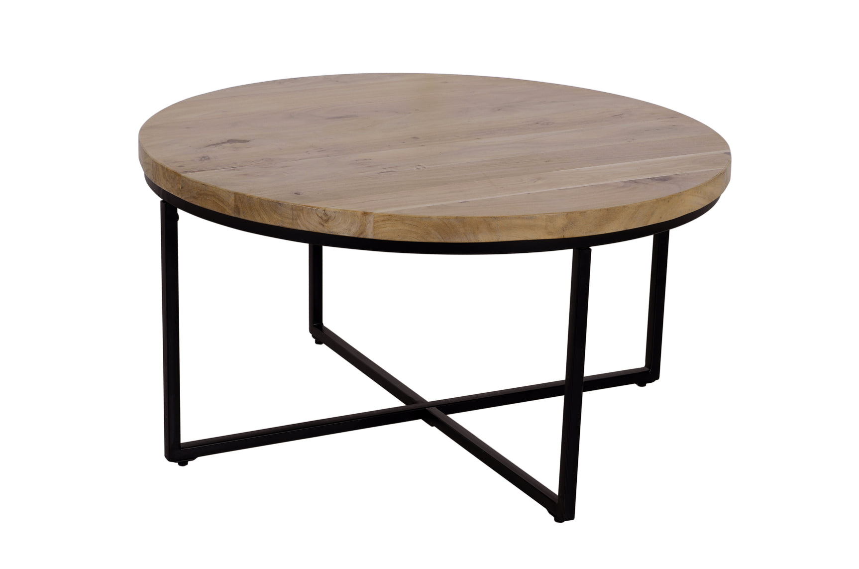 Ames Natural/Black Round Cocktail Table - Ornate Home