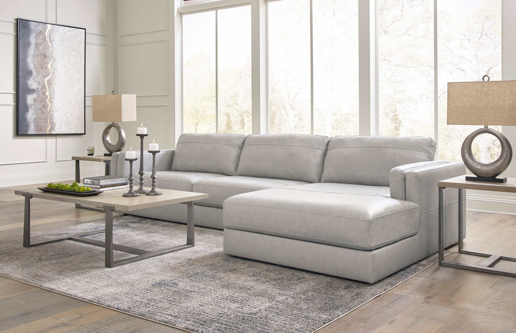 Amiata Glacier Leather 2pc RAF Chaise Sectional (Online Special Price) - Ornate Home