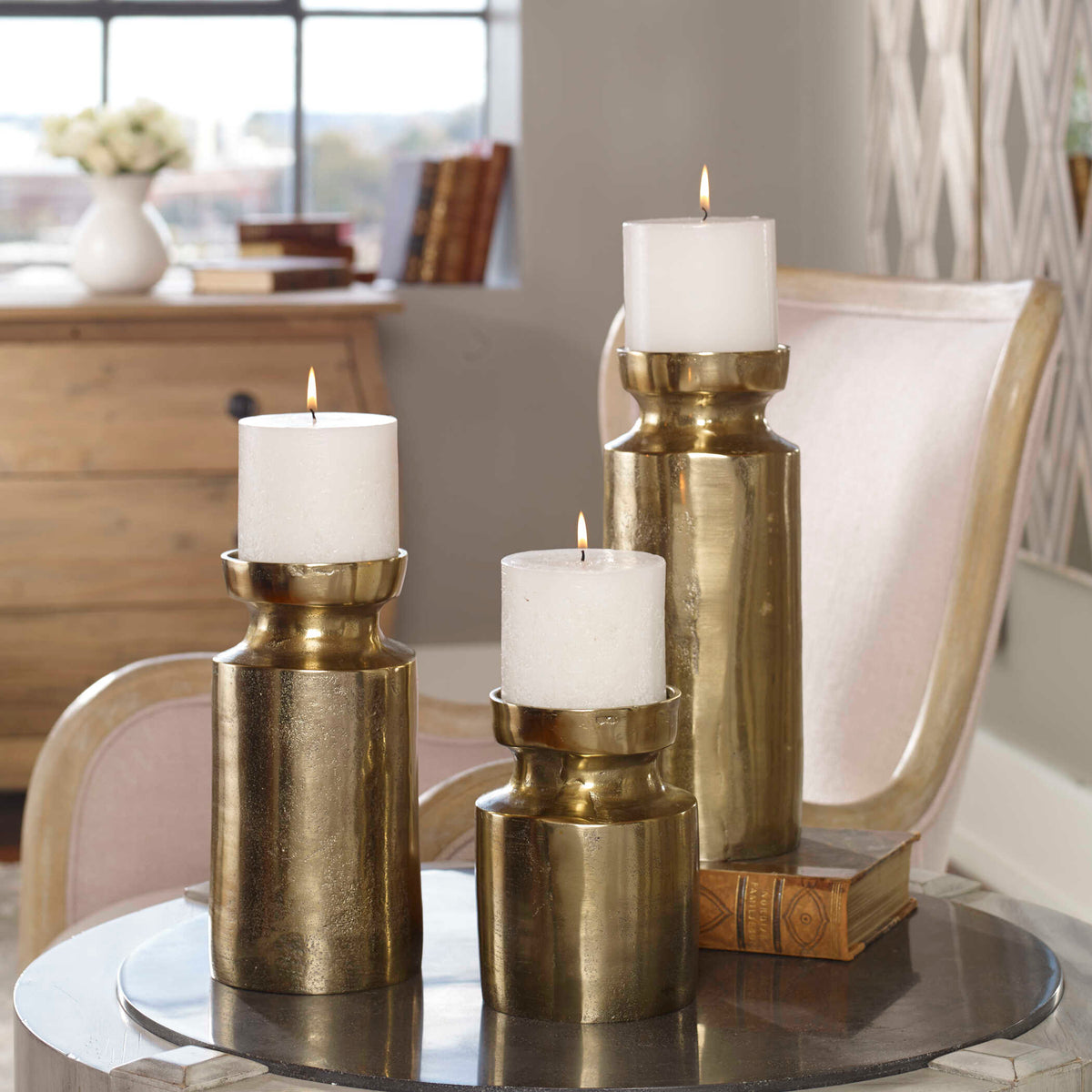 Amina Antique Brass Candleholders (Set of 3) - Ornate Home