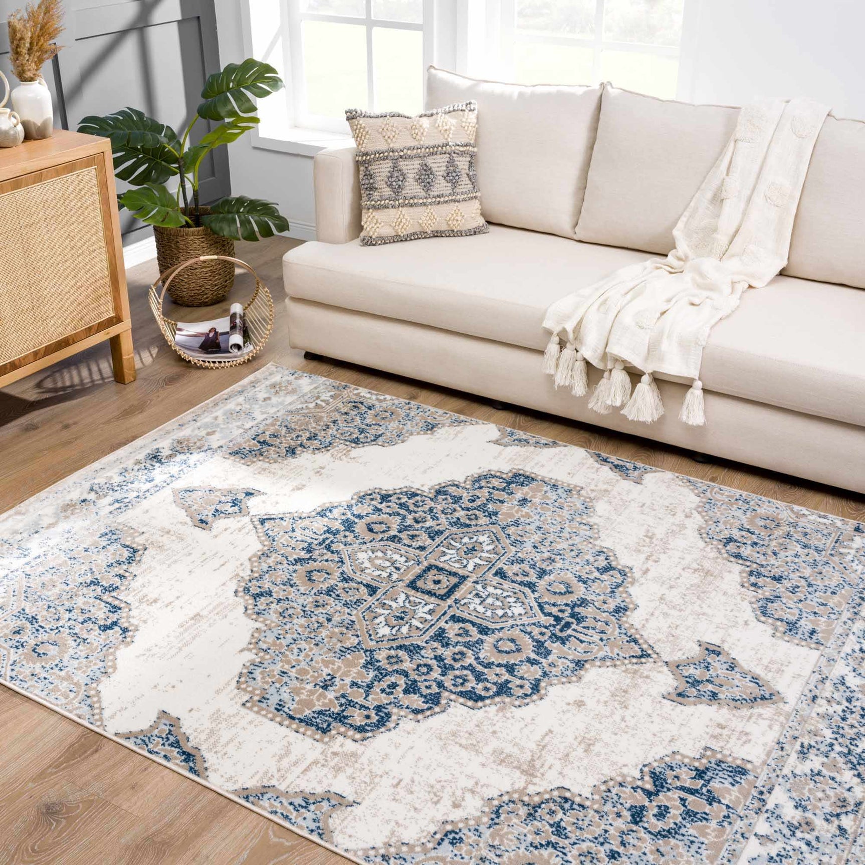 Amir Blue Medallion Area Rug - Ornate Home