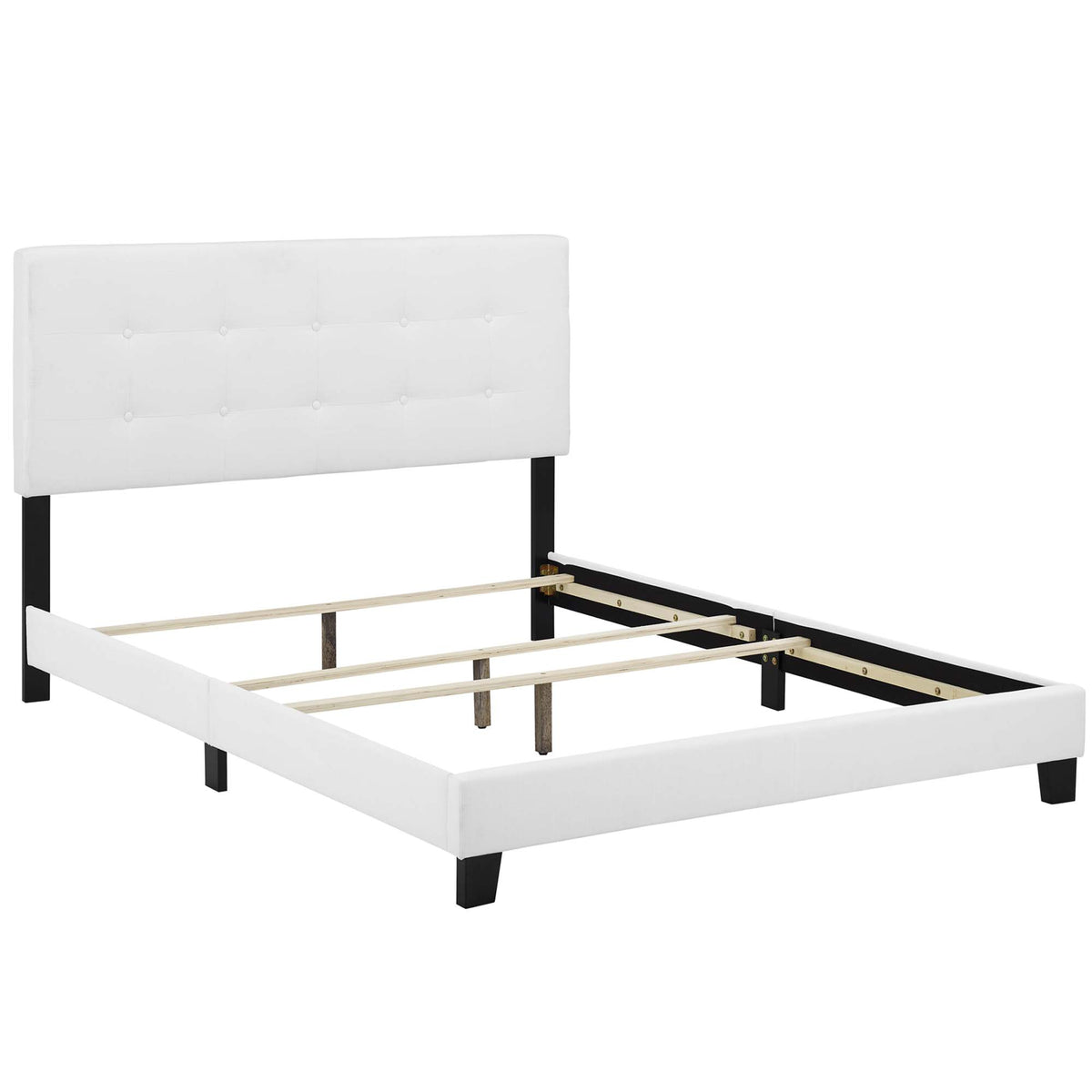 Amira White Upholstered Fabric Queen Bed - Ornate Home